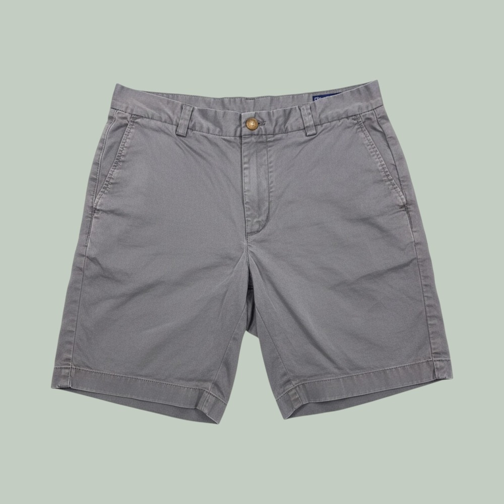 Vineyard Vines Breaker Shorts Mens 32 Gray Chino Flat Front Cotton 9 Inseam